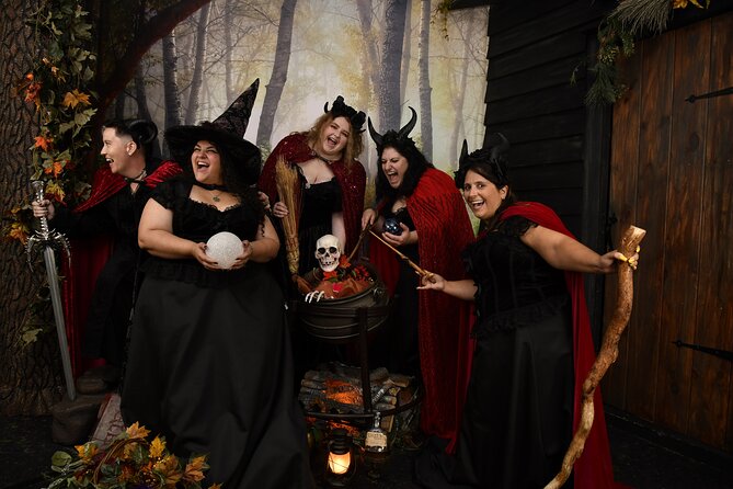 Witch Costume Photo Shoot - Olde Salem Village theatrical set - Set Expectations: Props, Backdrops, and Alternatives If This Set Is Sold Out